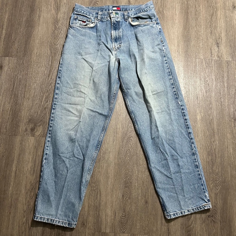 Vintage Tommy Hilfiger Jeans 34x32 Light Blue Straight Leg Denim Made in USA - Picture 2 of 9